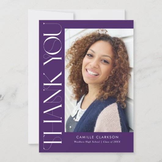 Modern Elegant Vertical Three Photo Afstuderen Bedankkaart (Voorkant)