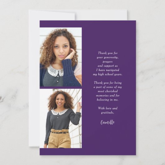 Modern Elegant Vertical Three Photo Afstuderen Bedankkaart (Achterkant)