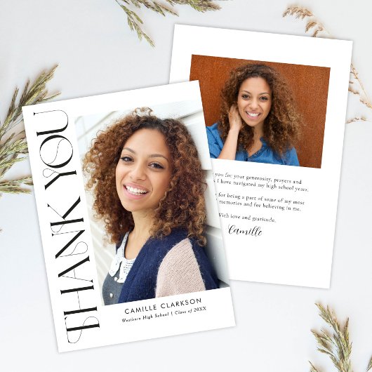 Modern Elegant Vertical Two Photo Afstuderen Bedankkaart