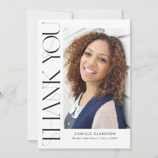 Modern Elegant Vertical Two Photo Afstuderen Bedankkaart (Voorkant)