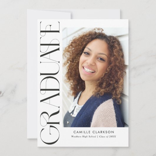 Modern Elegant Vertical Two Photo Afstuderen Kaart (Voorkant)