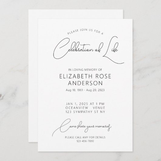 Modern Elegant Viering van het Leven Uitnodiging (Voorkant / Achterkant)
