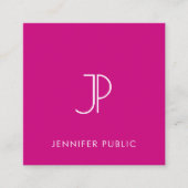Modern Elegant Viva Magenta Monogram Initiaal Vierkante Visitekaartje (Voorkant)