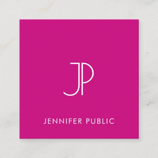 Modern Elegant Viva Magenta Monogram Initiaal Vierkante Visitekaartje (Voorkant)