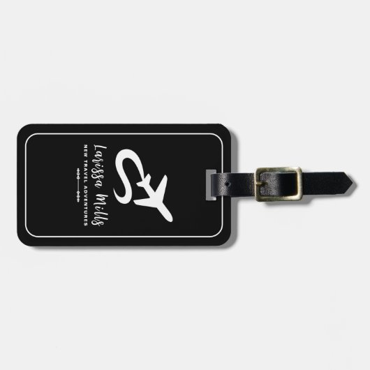 Modern Elegant Vliegtuig Zwart Wit Bagagelabel (Voorkant horizontaal)