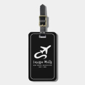 Modern Elegant Vliegtuig Zwart Wit Bagagelabel (Voorkant verticaal)