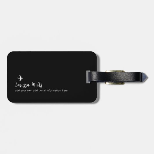 Modern Elegant Vliegtuig Zwart Wit Bagagelabel (Achterkant horizontaal)