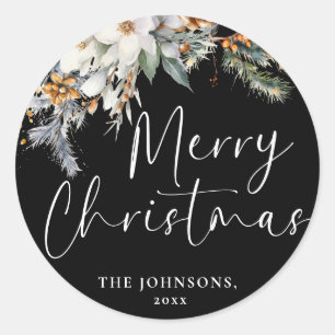Modern Elegant Vrolijk Kerstfeest Custom Botanical Ronde Sticker