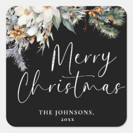 Modern Elegant Vrolijk Kerstfeest Custom Botanical Vierkante Sticker