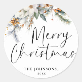 Modern Elegant Vrolijk Kerstfeest Custom Donkergro Ronde Sticker