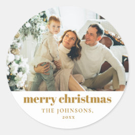 Modern Elegant Vrolijk Kerstfeest Custom Gold Ronde Sticker