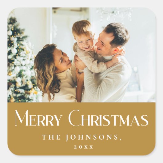Modern Elegant Vrolijk Kerstfeest Custom Gold Vierkante Sticker (Voorkant)