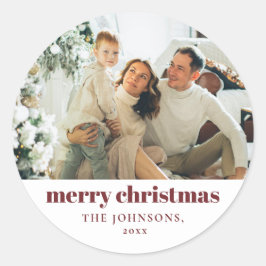 Modern Elegant Vrolijk Kerstfeest Custom Red Ronde Sticker