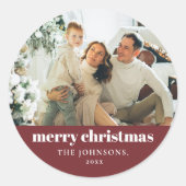 Modern Elegant Vrolijk Kerstfeest Custom Red Ronde Sticker (Voorkant)