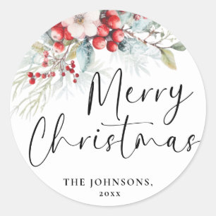 Modern Elegant Vrolijk Kerstkalligrafiescript Ronde Sticker
