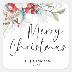 Modern Elegant Vrolijk Kerstkalligrafiescript Vierkante Sticker