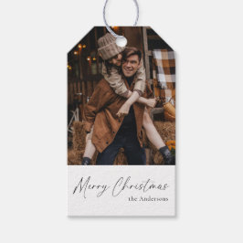 Modern Elegant Vrolijk Kerstscript Familiefoto Cadeaulabel
