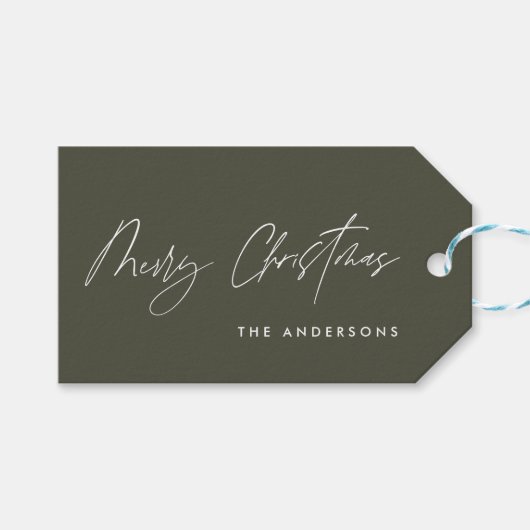 Modern elegant vrolijk kerstscript groen cadeaulabel (Voorkant (Horizontaal))