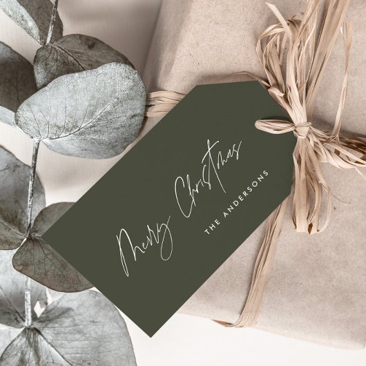 Modern elegant vrolijk kerstscript groen cadeaulabel