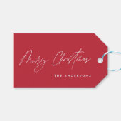 Modern elegant vrolijk kerstscript rood cadeaulabel (Voorkant (Horizontaal))