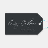 Modern elegant vrolijk kerstscript zwart cadeaulabel (Voorkant (Horizontaal))
