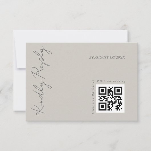 Modern Elegant Warm Grijs Trouwen QR-code RSVP Kaartje (Voorkant)