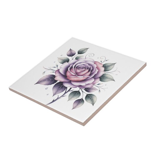 Modern elegant watercolor beautiful lavender rose tegeltje (Zijkant)