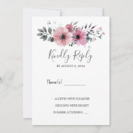 Modern elegant watercolor flowers Wedding RSVP Kaart