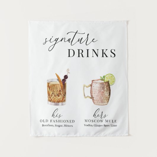 Modern Elegant Watercolor Signature Drinks Sign Wandkleed (Voorkant)