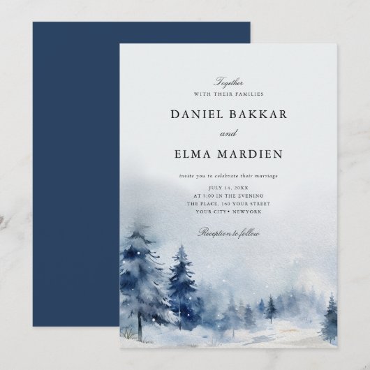 Modern Elegant Watercolor Winter wedding Kaart (Voorkant / Achterkant)