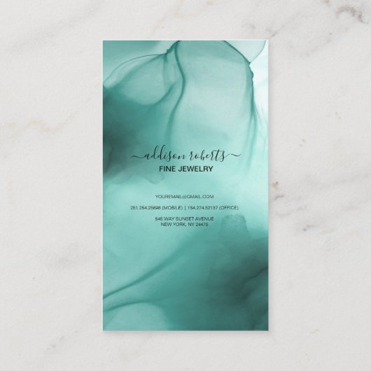 Modern Elegant Waterverf Blauwgroen juwelen Visitekaartje (Achterkant)