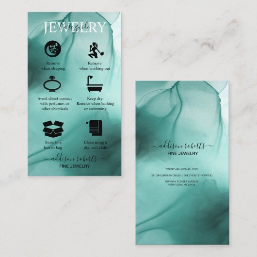 Modern Elegant Waterverf Blauwgroen juwelen Visitekaartje (Voorkant / Achterkant)