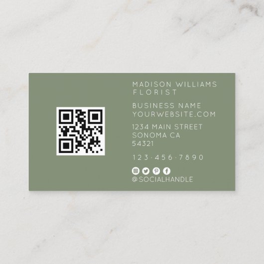 Modern Elegant Waterverf Bloemist QR Code Visitekaartje (Achterkant)