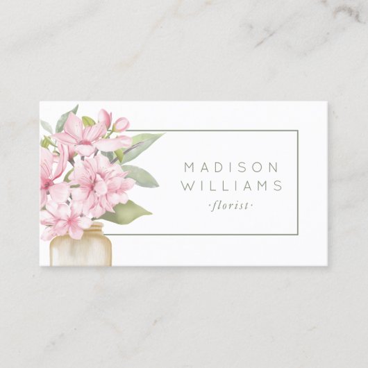 Modern Elegant Waterverf Bloemist QR Code Visitekaartje (Voorkant)