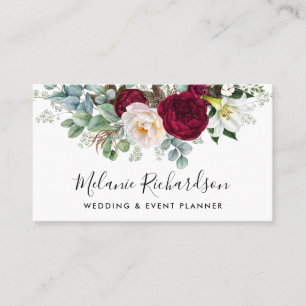 Modern Elegant Waterverf Burgundy Floral Greenery Visitekaartje