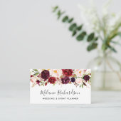 Modern Elegant Waterverf Burgundy Floral Visitekaartje (Staand voorkant)