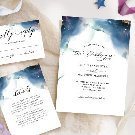 Modern Elegant Waterverf Celestial Wedding Kaart