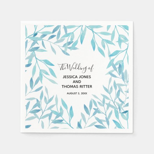 Modern Elegant Waterverf Floral Blue Servet (Voorkant)