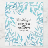 Modern Elegant Waterverf Floral Blue Wijn Etiket (Enkel label)