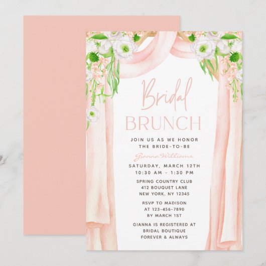 Modern Elegant Waterverf Floral Bridal Brunch Kaart (Voorkant / Achterkant)