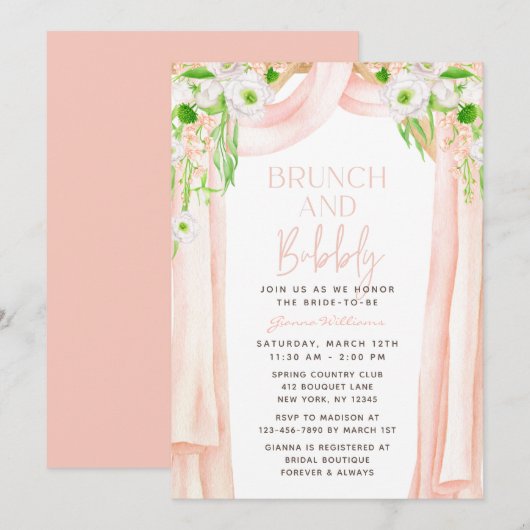 Modern Elegant Waterverf Floral Bridal Brunch Kaart (Voorkant / Achterkant)