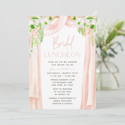 Modern Elegant Waterverf Floral Bridal Luncheon Kaart (Staand voorkant)