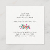 Modern Elegant Waterverf Floral Wedding Planner Vierkante Visitekaartje (Achterkant)