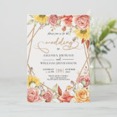 Modern Elegant waterverf gouden bloemenbruiloft Kaart (Staand voorkant)