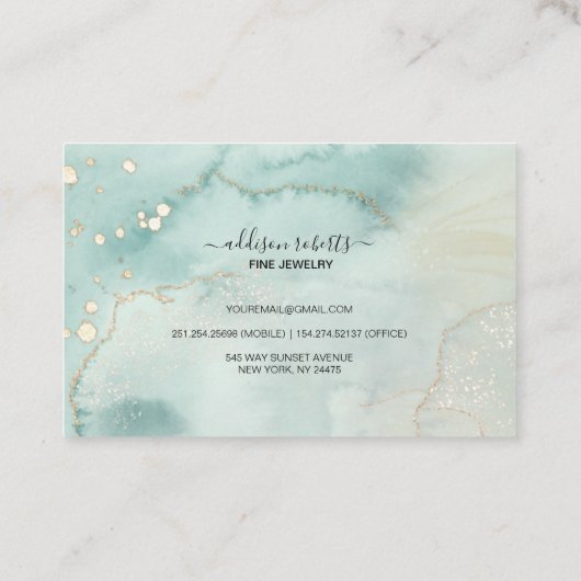 Modern Elegant Waterverf Green Jewelry Care Busi Visitekaartje (Achterkant)