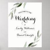 Modern Elegant Waterverf Green Leaf Wedding Poster (Voorkant)