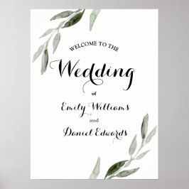 Modern Elegant Waterverf Green Leaf Wedding Poster