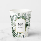 Modern elegant waterverf greenery bruiloft papieren bekers (Achterkant)