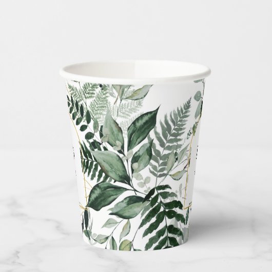 Modern elegant waterverf greenery bruiloft papieren bekers (Links)