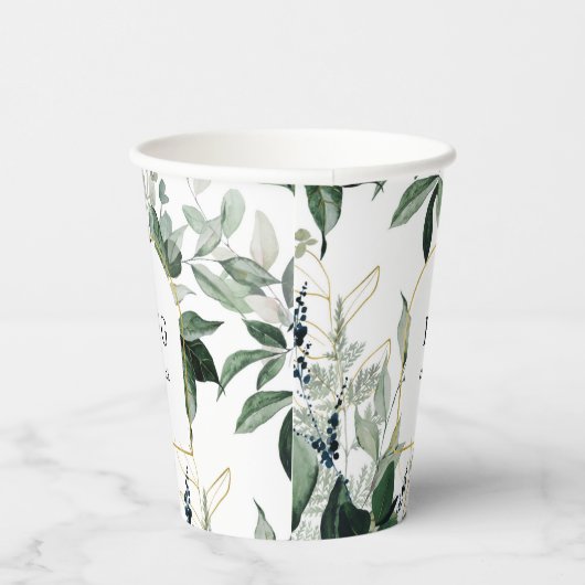 Modern elegant waterverf greenery bruiloft papieren bekers